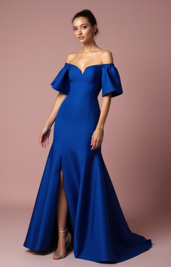 Stunning Blue Evening Dress & Prom Dress with Deep V-Neckline for a Bold Look blue New Satin