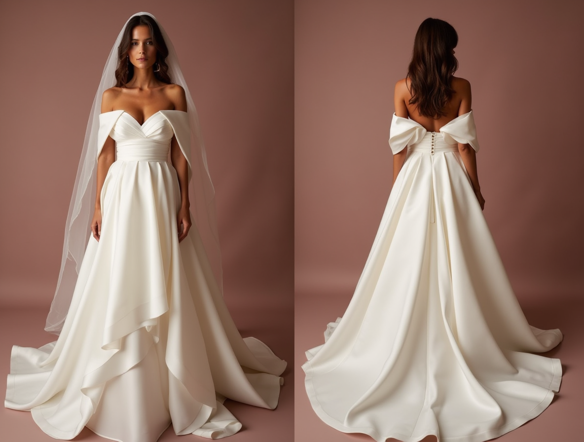 White Romantic Princess Wedding Dress with a Dramatic Ball Gown Skirt mesh New Satin white