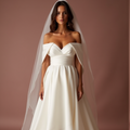 White Romantic Princess Wedding Dress with a Dramatic Ball Gown Skirt mesh New Satin white
