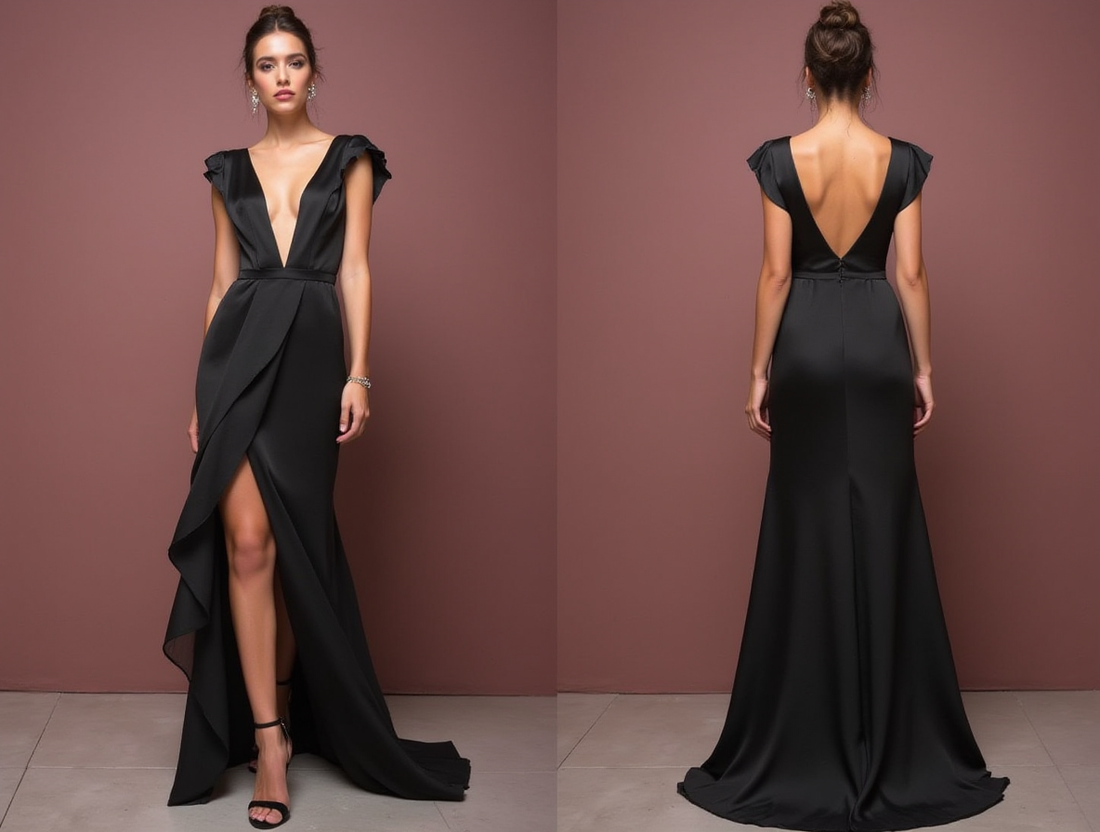 Gothic Black Wedding Dress with a Vintage Touch for Dark Romance black New Satin split