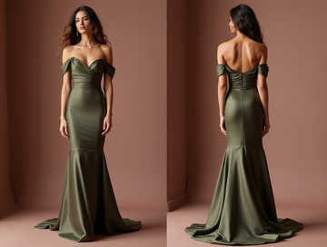 Sophisticated Green Evening Dress & Prom Gown with Satin Finish for a Luxe Feel green New Satin