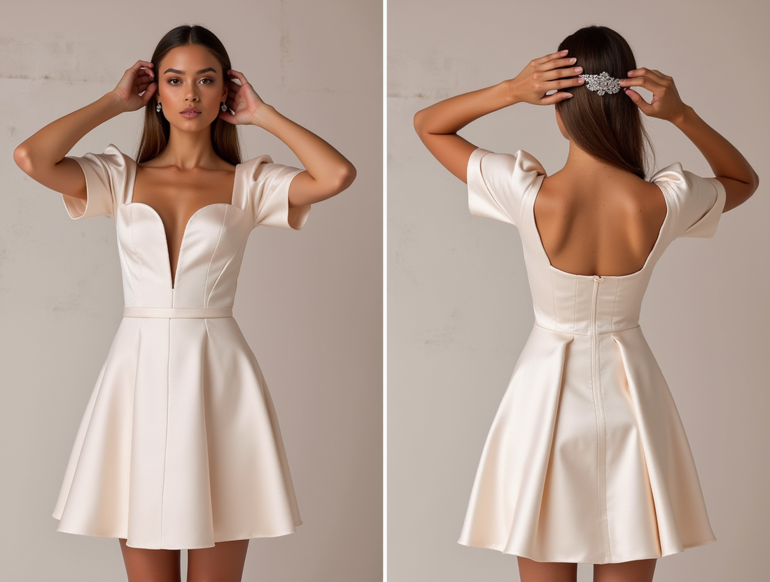 Elegant White Mini Short Wedding Dress with Lace Appliqué for a Romantic and Timeless Look New Satin white