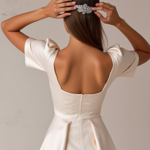 Elegant White Mini Short Wedding Dress with Lace Appliqué for a Romantic and Timeless Look New Satin white