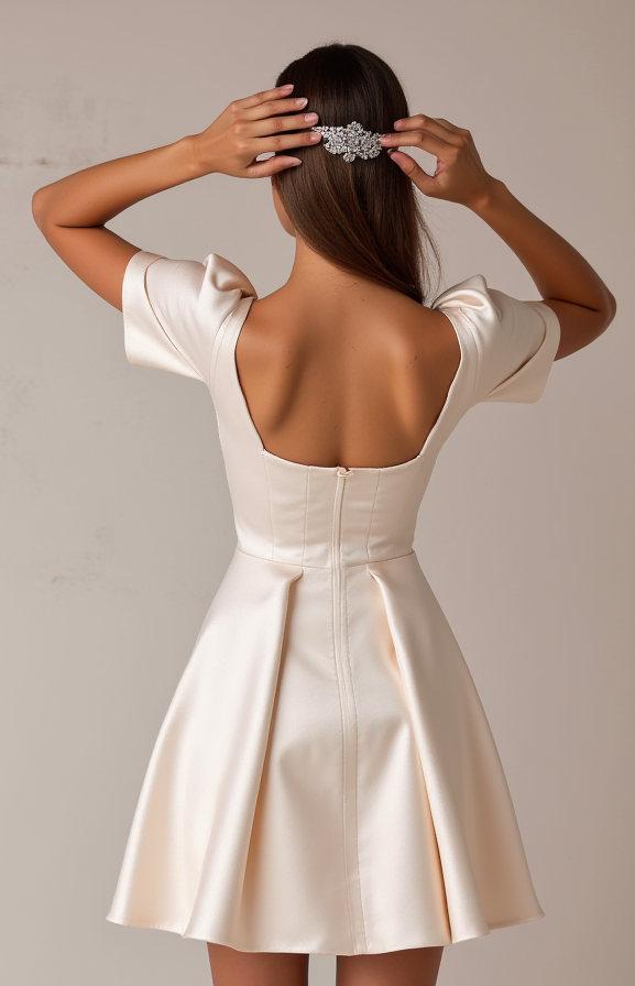 Elegant White Mini Short Wedding Dress with Lace Appliqué for a Romantic and Timeless Look New Satin white