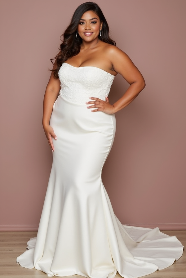 Mermaid White Wedding Dress with Delicate Embroidery for a Feminine Touch backless New Satin white