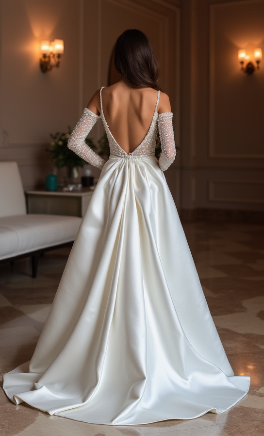 Sophisticated White Princess Ball Gown with a Corset Back and Flowing Layers backless mesh New Satin white