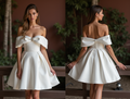 Chic White Mini Short Wedding Dress with a Satin Skirt for a Modern and Sophisticated Bridal Style New Satin white