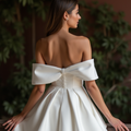 Chic White Mini Short Wedding Dress with a Satin Skirt for a Modern and Sophisticated Bridal Style New Satin white