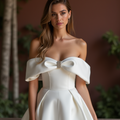 Chic White Mini Short Wedding Dress with a Satin Skirt for a Modern and Sophisticated Bridal Style New Satin white