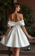 Chic White Mini Short Wedding Dress with a Satin Skirt for a Modern and Sophisticated Bridal Style New Satin white