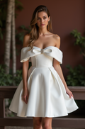 Chic White Mini Short Wedding Dress with a Satin Skirt for a Modern and Sophisticated Bridal Style New Satin white