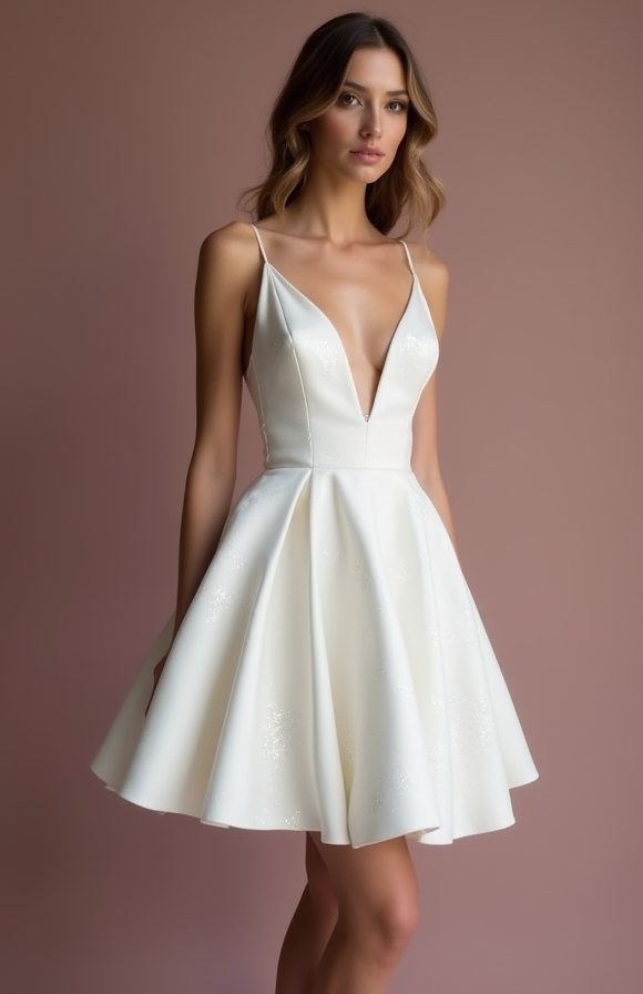 Stunning White Mini Short Wedding Dress with a Halter Neckline for a Stylish and Trendy Look New Satin white