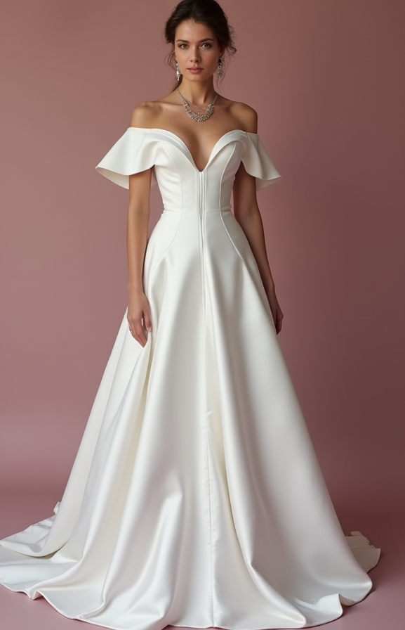 Modern White Princess Wedding Dress with a Plunging Neckline and Elegant Design backless New Satin white