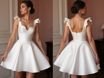 Classic White Mini Short Wedding Dress with a Bow Waist for a Feminine and Playful Look New Satin white