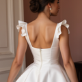 Classic White Mini Short Wedding Dress with a Bow Waist for a Feminine and Playful Look New Satin white