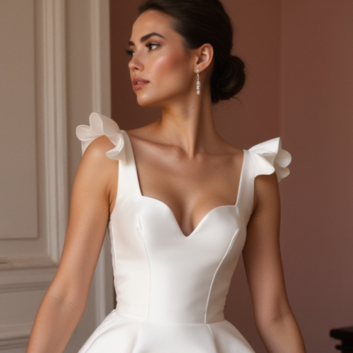 Classic White Mini Short Wedding Dress with a Bow Waist for a Feminine and Playful Look New Satin white