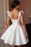Classic White Mini Short Wedding Dress with a Bow Waist for a Feminine and Playful Look New Satin white