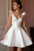 Classic White Mini Short Wedding Dress with a Bow Waist for a Feminine and Playful Look New Satin white