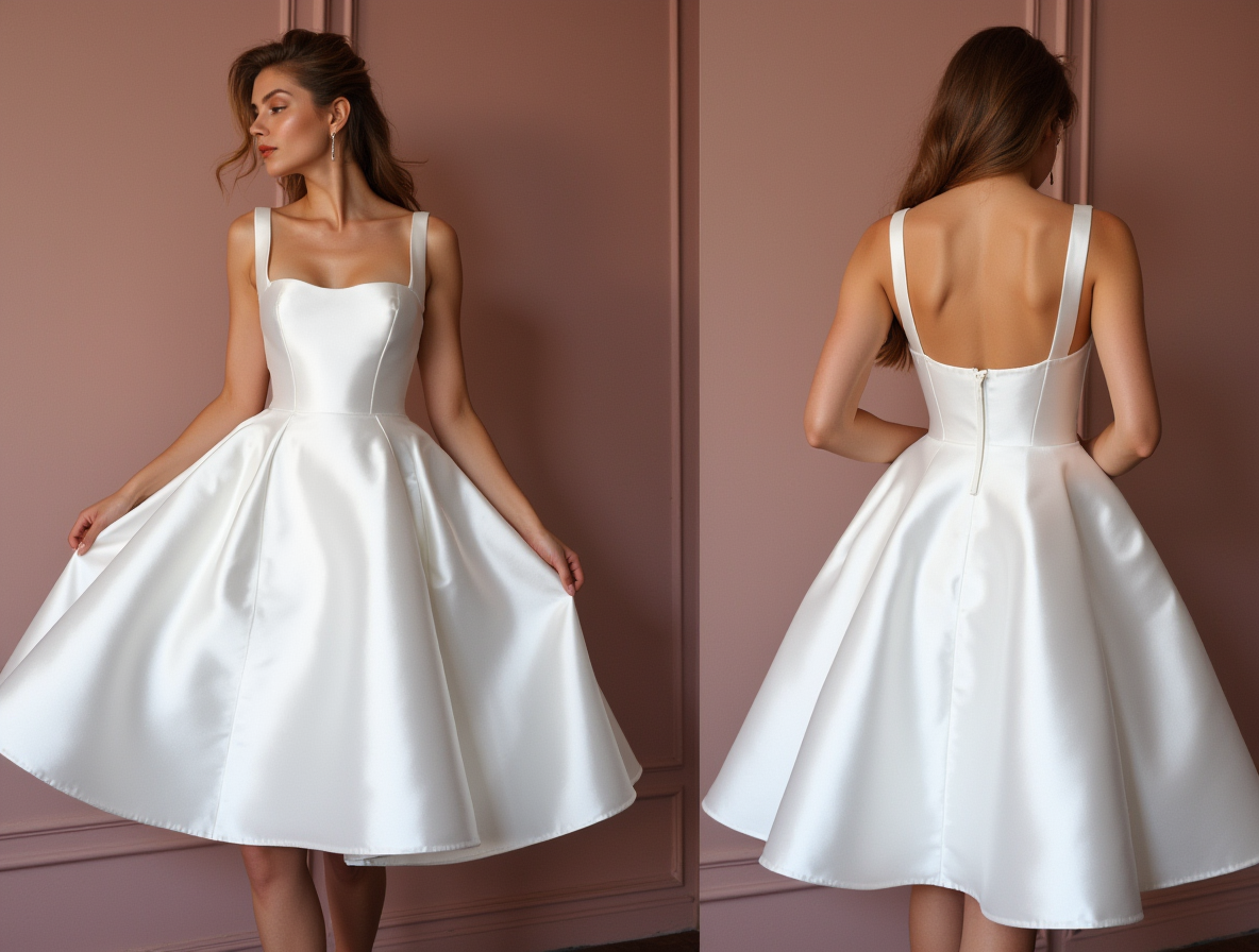 Romantic White Mini Short Wedding Dress with Polka Dot Details for a Whimsical Bridal Style New Satin white