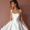 Romantic White Mini Short Wedding Dress with Polka Dot Details for a Whimsical Bridal Style New Satin white