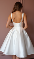 Romantic White Mini Short Wedding Dress with Polka Dot Details for a Whimsical Bridal Style New Satin white