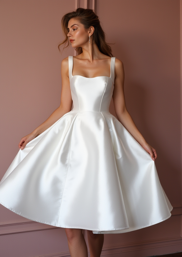 Romantic White Mini Short Wedding Dress with Polka Dot Details for a Whimsical Bridal Style New Satin white