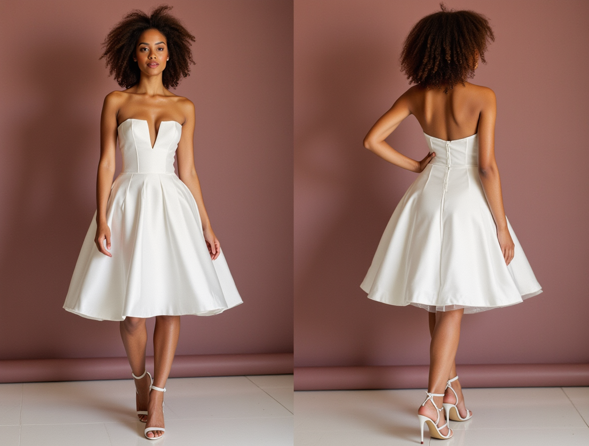 Modern White Mini Short Wedding Dress with Feathered Details for a Unique Bridal Look New Satin white