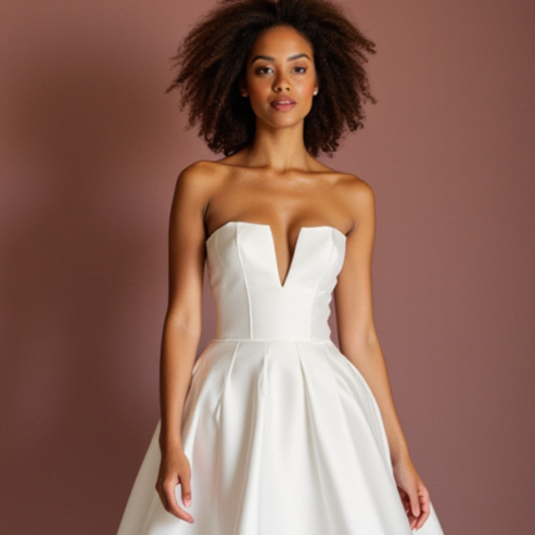 Modern White Mini Short Wedding Dress with Feathered Details for a Unique Bridal Look New Satin white