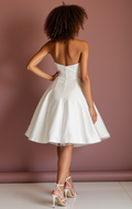 Modern White Mini Short Wedding Dress with Feathered Details for a Unique Bridal Look New Satin white