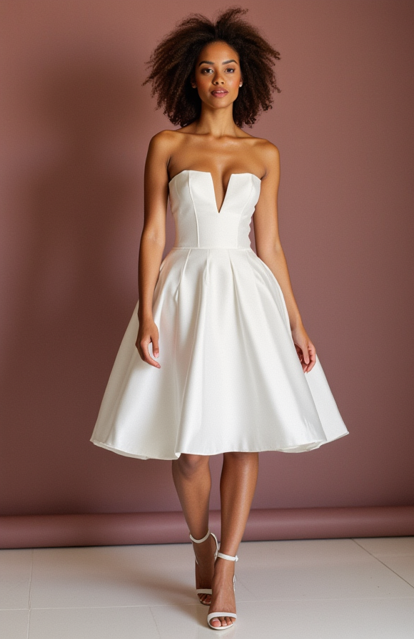 Modern White Mini Short Wedding Dress with Feathered Details for a Unique Bridal Look New Satin white