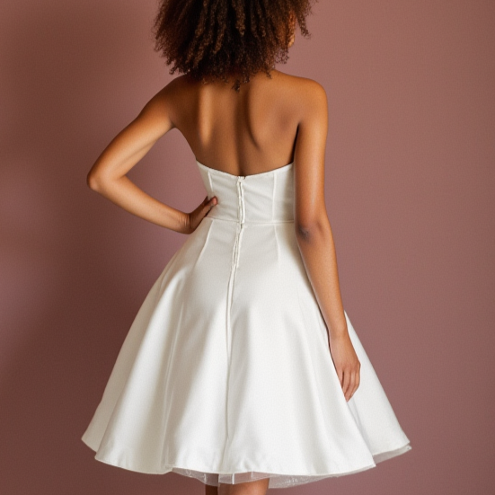 Modern White Mini Short Wedding Dress with Feathered Details for a Unique Bridal Look New Satin white