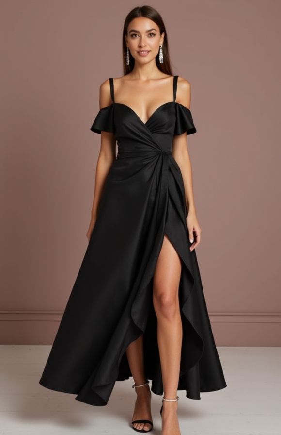 Black Wedding Dress for Elegant Evening Weddings with a Luxe Feel black New Satin split