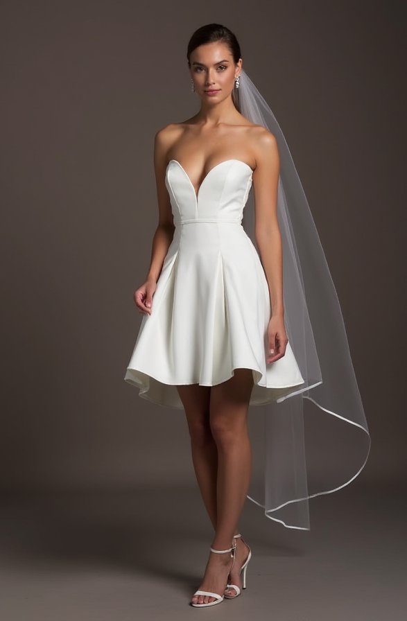 Modern White Mini Short Wedding Dress with a High Slit for a Trendy and Confident Bridal Look New Satin white