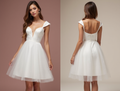 Chic White Mini Short Wedding Dress with a Pleated Skirt for an Elegant and Flattering Fit New Satin white