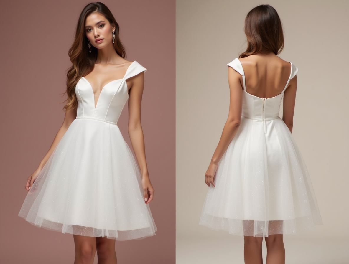 Chic White Mini Short Wedding Dress with a Pleated Skirt for an Elegant and Flattering Fit New Satin white