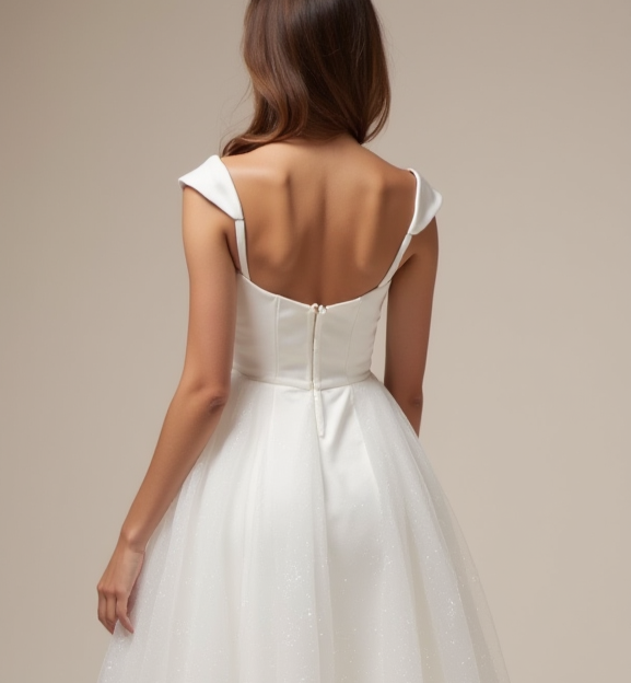 Chic White Mini Short Wedding Dress with a Pleated Skirt for an Elegant and Flattering Fit New Satin white
