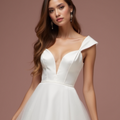 Chic White Mini Short Wedding Dress with a Pleated Skirt for an Elegant and Flattering Fit New Satin white