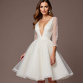 Playful White Mini Short Wedding Dress with a Square Neckline for a Vintage-Inspired Look mesh New Satin white