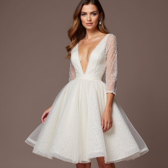 Playful White Mini Short Wedding Dress with a Square Neckline for a Vintage-Inspired Look mesh New Satin white