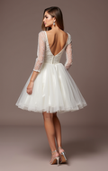 Playful White Mini Short Wedding Dress with a Square Neckline for a Vintage-Inspired Look mesh New Satin white