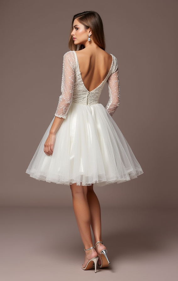 Playful White Mini Short Wedding Dress with a Square Neckline for a Vintage-Inspired Look mesh New Satin white