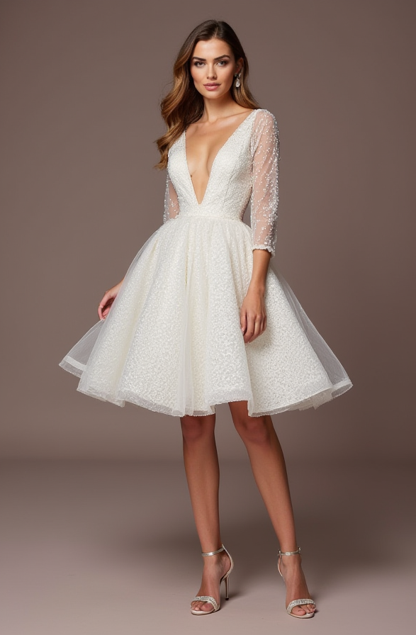 Playful White Mini Short Wedding Dress with a Square Neckline for a Vintage-Inspired Look mesh New Satin white