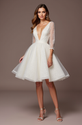 Playful White Mini Short Wedding Dress with a Square Neckline for a Vintage-Inspired Look mesh New Satin white