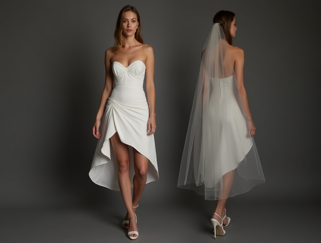 Stunning White Mini Short Wedding Dress with a Tiered Skirt for Extra Volume and Drama New Satin white