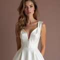 Elegant White Mini Short Wedding Dress with a Sheer Lace Back for a Touch of Romance New Satin white