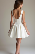 Elegant White Mini Short Wedding Dress with a Sheer Lace Back for a Touch of Romance New Satin white