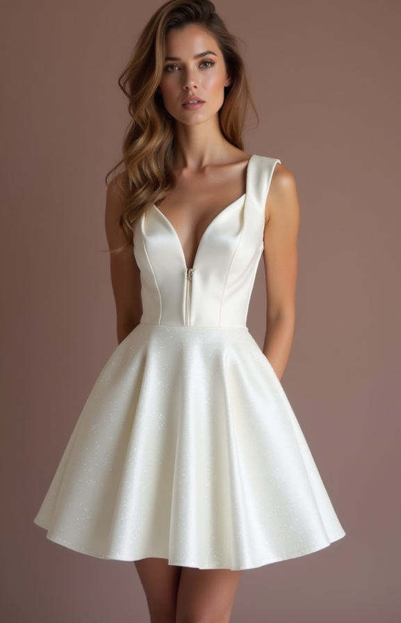 Elegant White Mini Short Wedding Dress with a Sheer Lace Back for a Touch of Romance New Satin white