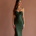 Regal Green Evening Dress & Prom Dress with Long Cape for a Royal Look green New Satin