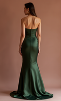 Regal Green Evening Dress & Prom Dress with Long Cape for a Royal Look green New Satin