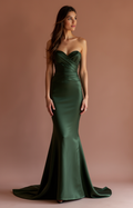 Regal Green Evening Dress & Prom Dress with Long Cape for a Royal Look green New Satin